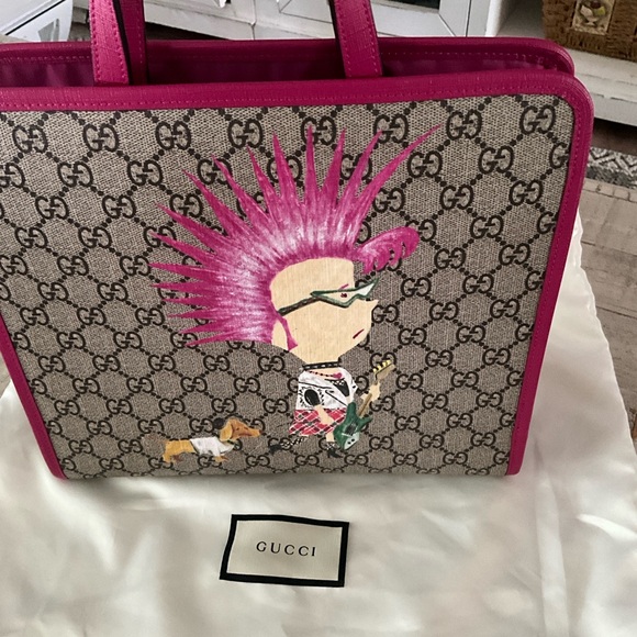 Gucci Handbags - GUCCI GG Supreme Monogram
Punk Print Tote Handbag Hot Pink w Dust Bag